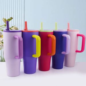Gobelet isotherme en acier inoxydable de 40 oz avec couvercle anti-fuite, paille rabattable, poignée, pour voiture, moderne, logo personnalisé, écologique, pour boissons - Product Image 1