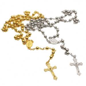 Collier de prière en perles de laiton plaqué or 18 carats avec croix religieuse, cadeau unisexe - Product Image 6