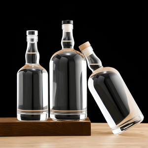 Bouteille de spiritueux en verre rond transparent de luxe personnalisée de 500 ml, 750 ml, 1 L, <span class=keywords><strong>pour</strong></span> whisky, vodka, brandy, rhum, gin, tequila, avec <span class=keywords><strong>bouchon</strong></span> - Product Image 1
