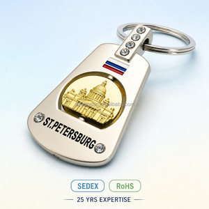 Llavero de Metal de Lujo Personalizado con Diamantes de Imitación, Souvenir de San Petersburgo, Catedral de San Isaac Giratoria, Bandera de Rusia, en Plata y Oro - Product Image 1