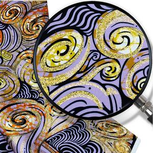 Tissu Pagne Africain 100% Coton Nigeria Gold Sand Wax, Motifs Tourbillons Violets Éclatants, Tissu Ankara Wax Kente Doux et Scintillant - Product Image 1
