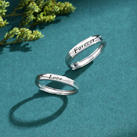 Vintage-Stil Legierung 925 Silber Plattiert Herzform Ewige-Liebe Gravierter Paar-Verlobungsring Einfaches Design Geschenk für Männer Frauen
