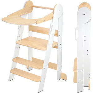 Tour d'apprentissage pour enfant en bois pliable 2 en 1, réglable en hauteur sur 3 niveaux, pour tout-petits de 1,5 à 6 ans - Product Image 1