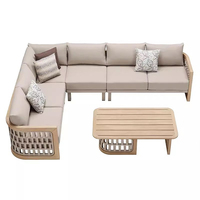 Salon de Jardin de Luxe Extérieur en Bois de Teck, Canapé Tressé avec Cordes pour Patio et Terrasse
