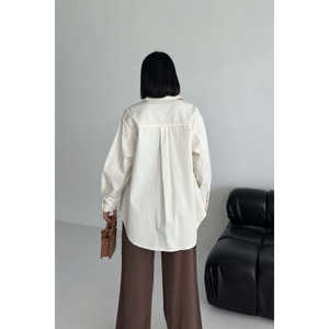 เสื้อเชิ้ตเดนิมโอเวอร์ไซส์สีฟ้าอ่อน Snow Wash แขนยาว ผ้าฝ้าย 100% เสื้อผู้หญิง สไตล์เรียบง่าย แฟชั่นทันสมัย - Product Image 3