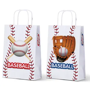 Tas suvenir pesta tema olahraga bisbol tas hadiah kertas selamat ulang tahun dengan pegangan untuk perlengkapan pesta