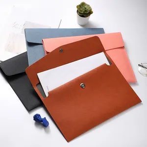 Portable A4 File Storage Bag Leather Document Pocket Metal Buckle Business Bag With Impressing Company Logo