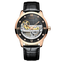 Montre mécanique automatique squelette de luxe pour homme Tianbo, bracelet en cuir, tendance sportive, aiguille de 20 mm
