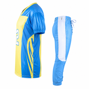 Custom American Football Jersey Set Yellow Blue V-Neck Short Sleeve Sublimated 100% Polyester Moisture Wicking Breathable Fitted - Product Image 4