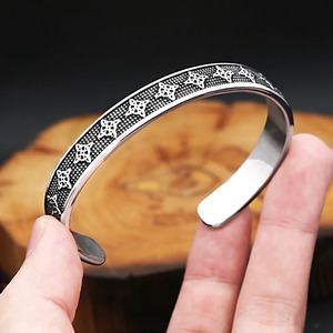yunnique Celtic Knot Stainless Steel <b>Bangle</b> Men's C-Shaped Open <b>Bracelet</b> Retro Star Pattern Jewelry Gift - Product Image 1