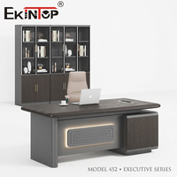 Ensemble de bureau moderne Ekintop, finition grain de bois, table de direction avec armoire de rangement, bibliothèque pour bureau