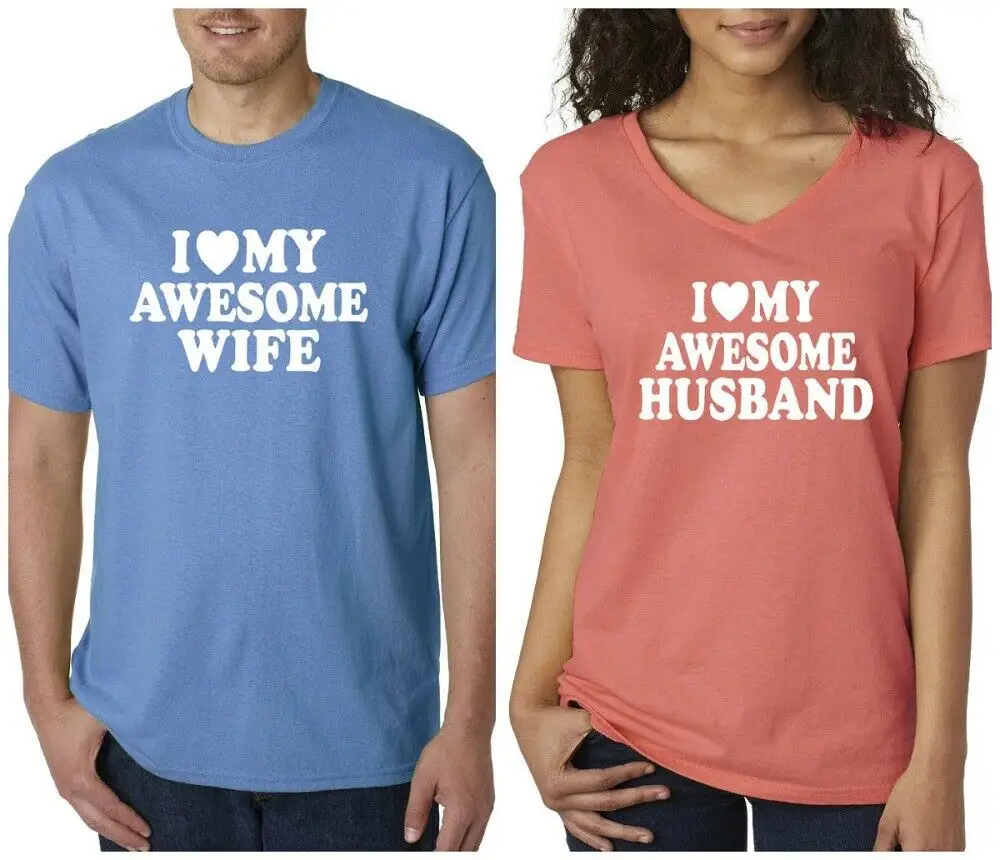 Custom Logo Print I Love My Awesome Wife Couple Matching Jersey T Shirt For Promotion