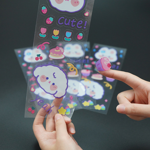 Feuille d'autocollants décoratifs personnalisés en vinyle transparent imperméable, découpés à la forme, style dessin animé, pour papeterie <span class=keywords><strong>coréenne</strong></span> - Product Image 5