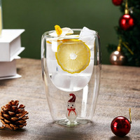 Mug à café de Noël, mug en verre de 250 ml, verres à boisson pour les fêtes, cadeau de Noël en relief 3D avec Père Noël pour les amateurs de thé