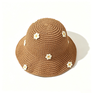 Sombrero de Pescador Tejido a Crochet para Mujer, Diseño a Rayas con Flores 3D, Transpirable, para Verano, Pesca, Viajes y Uso Casual - Product Image 4