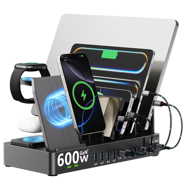 600W Wireless Charging Station 15 in 1 Multi Devices Charger Dual 100W USB C Fast Dock for MacBook iPhone iPad Tablet