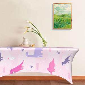 Mantel Rectangular Personalizado de 4 Pies con Diseño de Dinosaurio Rosa, Cubierta de Mesa Elástica de 6 Pies para Decoración del Hogar, Impresión Bajo Demanda para Hoteles - Product Image 2