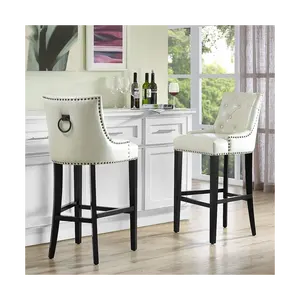 Wholesale luxury bar stools 30 inches high tufting PU leather stools bar chairs for kitchen