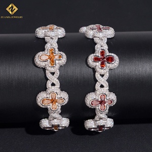 Wholesale S925 Silver Color Moissanite Cuban Link <b>Bracelet</b> Fashion Flower Rhodium Plated <b>Bracelet</b> Cross Party Jewelry - Product Image 4