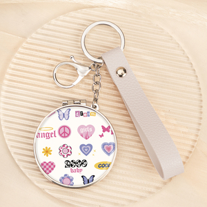 Wholesale Custom Logo Double Sided Epoxy Resin Pocket Mirror Keychain PU Leather Strap Mini Folding <b>Compact</b> <b>Makeup</b> Mirror Bulk - Product Image 1