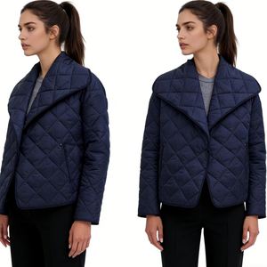 Veste enveloppe matelassée <span class=keywords><strong>bleu</strong></span> <span class=keywords><strong>marine</strong></span> pour femme - <span class=keywords><strong>Manteau</strong></span> matelassé surdimensionné à points de diamant avec ceinture à nouer Sehe Fashion - Product Image 5