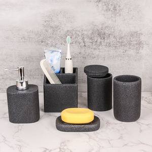 Ensemble d'accessoires de salle de bain <span class=keywords><strong>5</strong></span> pièces avec porte-brosse à dents en résine porte-distributeur de savon coton-tige/tampon/boule conteneur pot - Product Image 1
