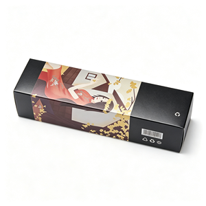 Custom Printed Recyclable Paperboard Slotted Gift <b>Box</b> with Handle for Cosmetic Packaging Oblong Shape - Product Image 1