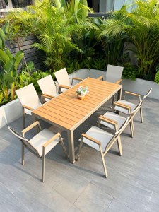Juego de Mesa y Sillas Apilables para Exteriores Dingshuai, Estilo Nórdico, con Madera Plástica y Aleación de Aluminio, para Patio, Balcón y Picnic - Product Image 2