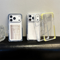 Casing HP iPhone 18 17 Pro Max 16 15 dengan Bingkai Warna Kontras Sederhana, Empat Sudut Pelindung, Panel Transparan, dan Tempat Foto