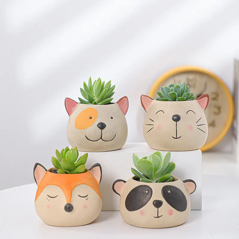 Carton animal bonsai garden decoration indoor succulent ceramic planter pot