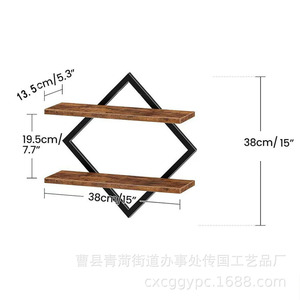 Wooden <b>Wall</b> <b>Mounted</b> Double Layer <b>Shelf</b> Geometric Modern Design For Living Room Storage Rack - Product Image 3