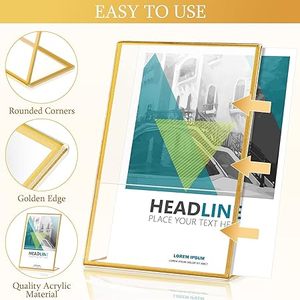 Acrylic Sign Holder Gold <strong>Frame</strong> Table <strong>Numbers</strong> Slanted Back Menu <strong>Display</strong> Stand Clear Flyer Document Photo <strong>Display</strong> Holders - Product Image 5
