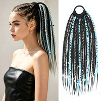 Extensions de cheveux tressées, queue de cheval, tresses africaines, extensions de cheveux avec perles, style viking synthétique, queue de cheval bohème dreadlock