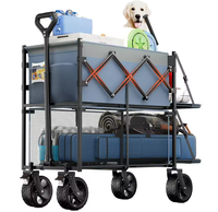 Chariot pliable tout-terrain à double étage extra long 400L pour camping en extérieur, avec cadre en acier et toile Oxford 600D, 12 roulements