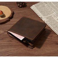 AndoBag dompet pendek RFID untuk pria, dompet pendek kulit kuda gila Retro, dompet koin lipat dua kulit sapi asli 1406
