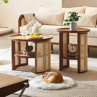 Ensemble de meubles de salon OEM Foshan : Table basse ronde en rotin tressé pour l'intérieur et l'extérieur, tables en bois tressées