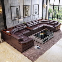 Neues Ecksofa im chinesischen Stil aus Massivholz, U-förmiges Echtledersofa, Hochwertige Wohnzimmermöbel für Villen