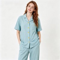 Ensemble de pyjamas pour femmes à manches longues, tendance, en coton, couleur unie avec passepoil, ensemble de pyjamas pour femmes, fournisseur ODM