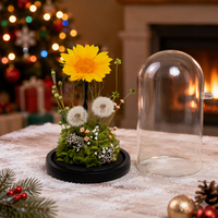 Cadeau de Noël personnalisé, bouquet de fleurs éternelles en mousse de pissenlit, tournesol préservé, ornement dans un dôme en verre, boîte cadeau