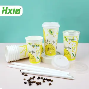 Paper Cups For Drinks Paper Cold Cup Paper Coffee Cups 16oz Custom Logo Disposable Paper Cups Lid Cover For Cold Drink Supplier