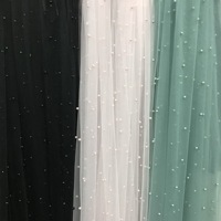 Kain Jaring Tulle Mutiara Berwarna Biru Hitam Putih dengan Manik-manik, Bahan Nilon Elastis Prancis untuk Gaun Pengantin dan Kerudung