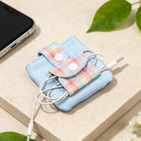 Sac de rangement portable pour écouteurs, en tissu, avec double poche, enrouleur de câble, mini pochette de voyage pour écouteurs