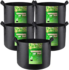 Fournisseur de la Chine Sacs de culture en tissu feutre respirant personnalisables 3-7 gallons Sacs de plantation de jardin non tissés Plancher de style campagnard