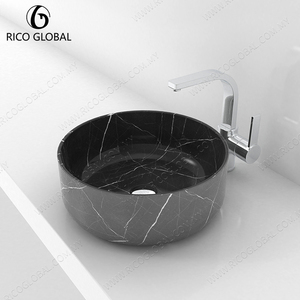 Lavabo en marbre veiné spectaculaire fait main de qualité supérieure, marron, pour salle de bain, style moderne et rustique, idéal pour couloirs, fabrication OEM Malaisie DS-1033A-DAEM - Product Image 6