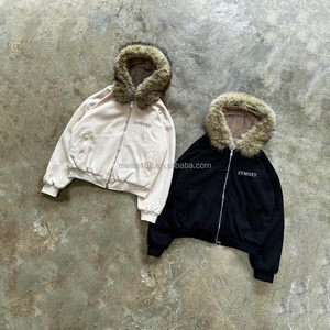 Sudaderas con capucha personalizadas extragrandes y gruesas con cremallera para hombre, cálidas y cómodas, de uso casual, con capucha de piel - Product Image 1