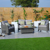 Ensemble de 4 pièces en osier pour terrasse de jardin, accoudoir rembourré, canapé, chaise avec cadre en aluminium, matériau en rotin pour hôtels