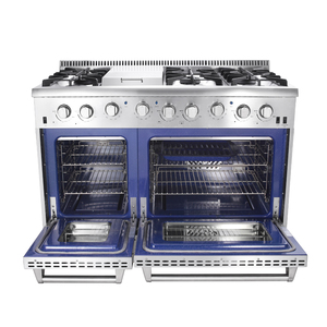 Cuisinière à gaz <span class=keywords><strong>double</strong></span> <span class=keywords><strong>four</strong></span> de 48 pouces avec 6 brûleurs en acier inoxydable sans fumée pour usage domestique, comprend un <span class=keywords><strong>four</strong></span> vapeur - Product Image 1