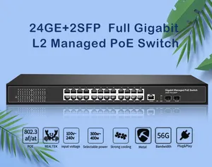 ODM 400W Gigabit IPv6 L2 L3 yönetilen 24 Port PoE anahtarı ile 2X1G SFP yuvaları