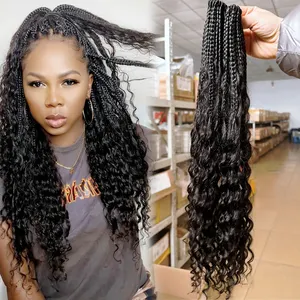 Pre-Looped Crochet Human Hair Curls Boho Box Braids Crochet Hair Extensions with Full Curly End