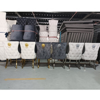 Chaises de Salle à Manger Luxe Européen Capitonnées en Velours Tissu Tête de Lion Design Moderne Pieds en Acier Inoxydable, Lots de 6